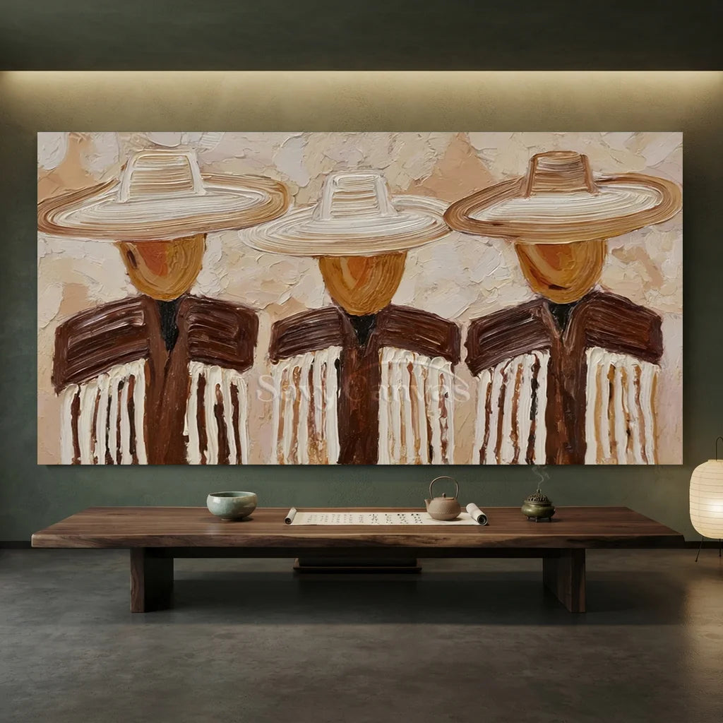 Expressionist Textured Three Cowboy Art #SS 363