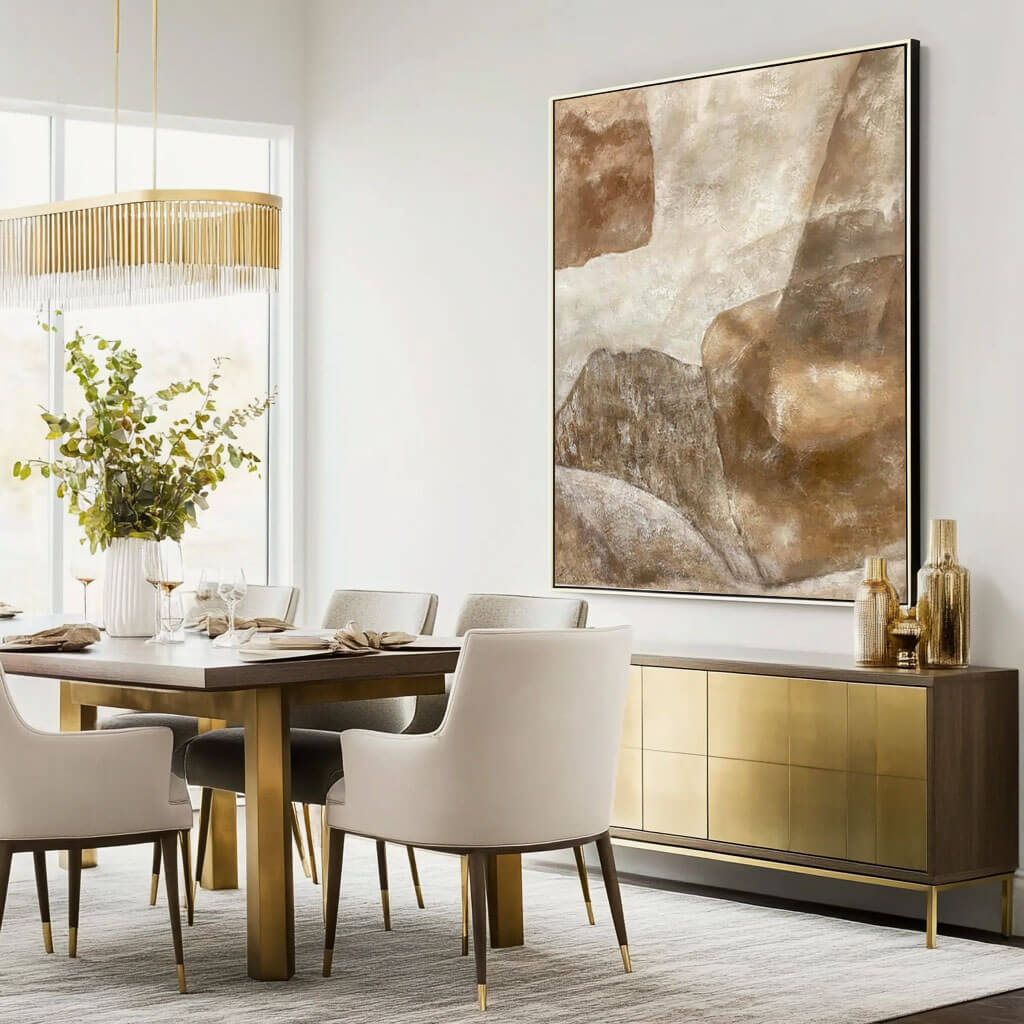 Warm Earth Tone Abstract Wall Art | Beige & Brown Canvas #AA 373