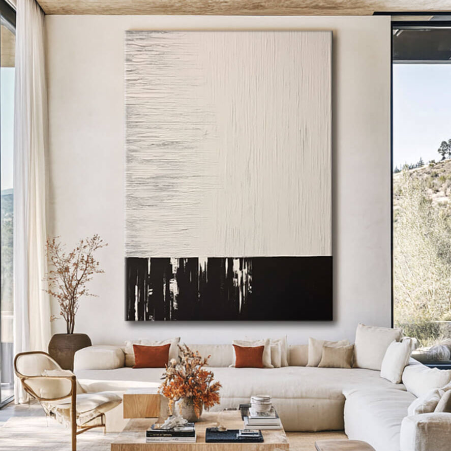  Modern Color Block Abstract Canvas | Black and White Horizon Art