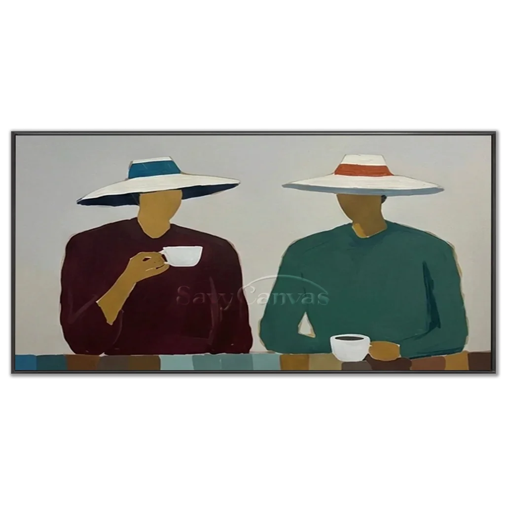 Handmade Expressionist Minimalist Coffee People Oil Painting #SS 365