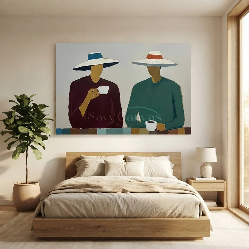 Handmade Expressionist Minimalist Coffee People Oil Painting #SS 365