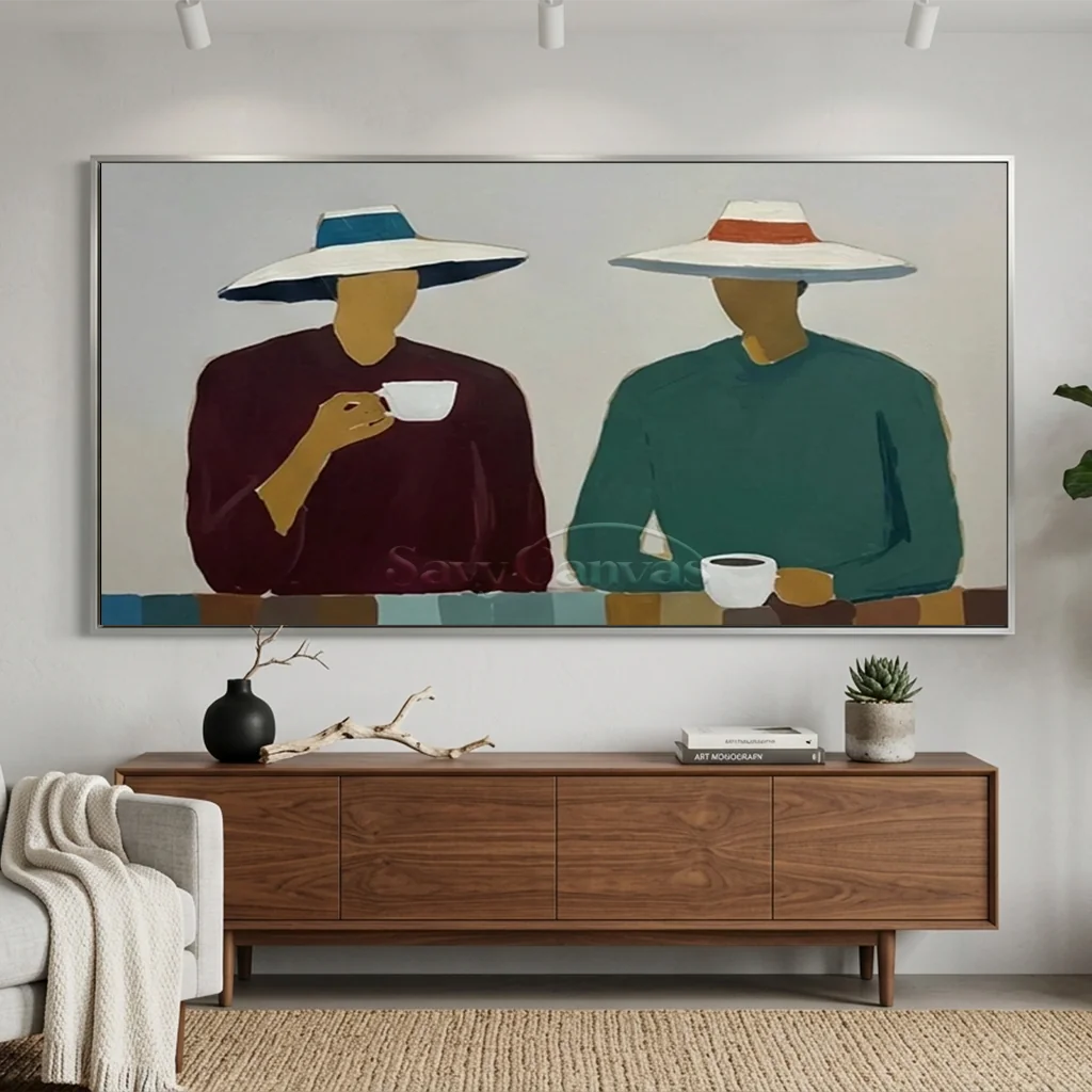 Handmade Expressionist Minimalist Coffee People Oil Painting #SS 365