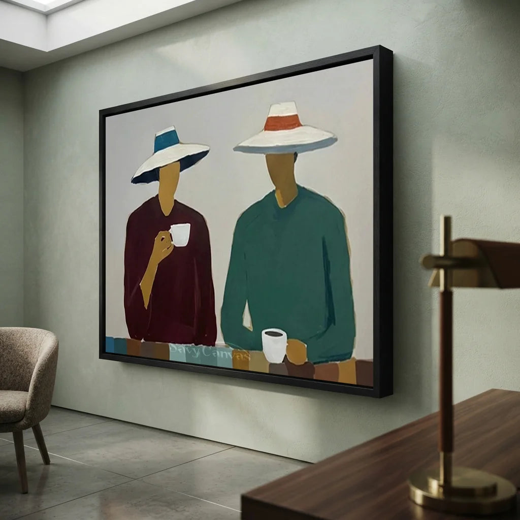 Handmade Expressionist Minimalist Coffee People Oil Painting #SS 365