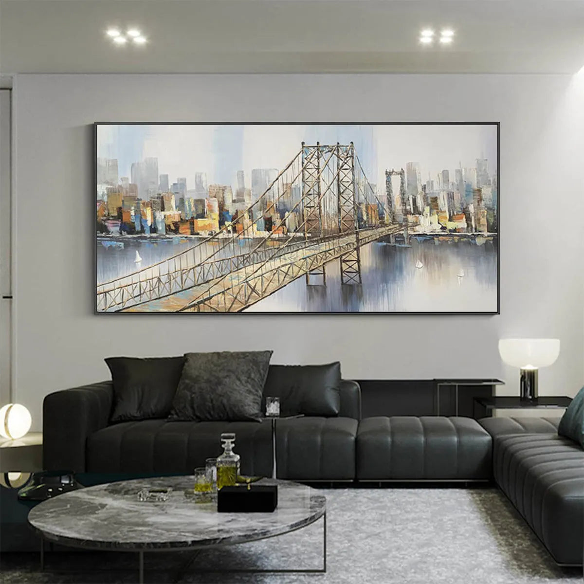 Blue and Gold Cityscape Art | Colorful Urban Painting