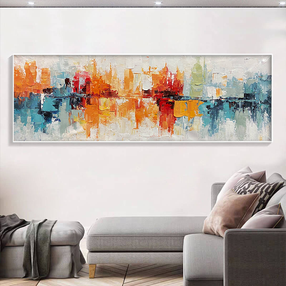 Vibrant City Lights Painting | Colorful Reflections Wall Art