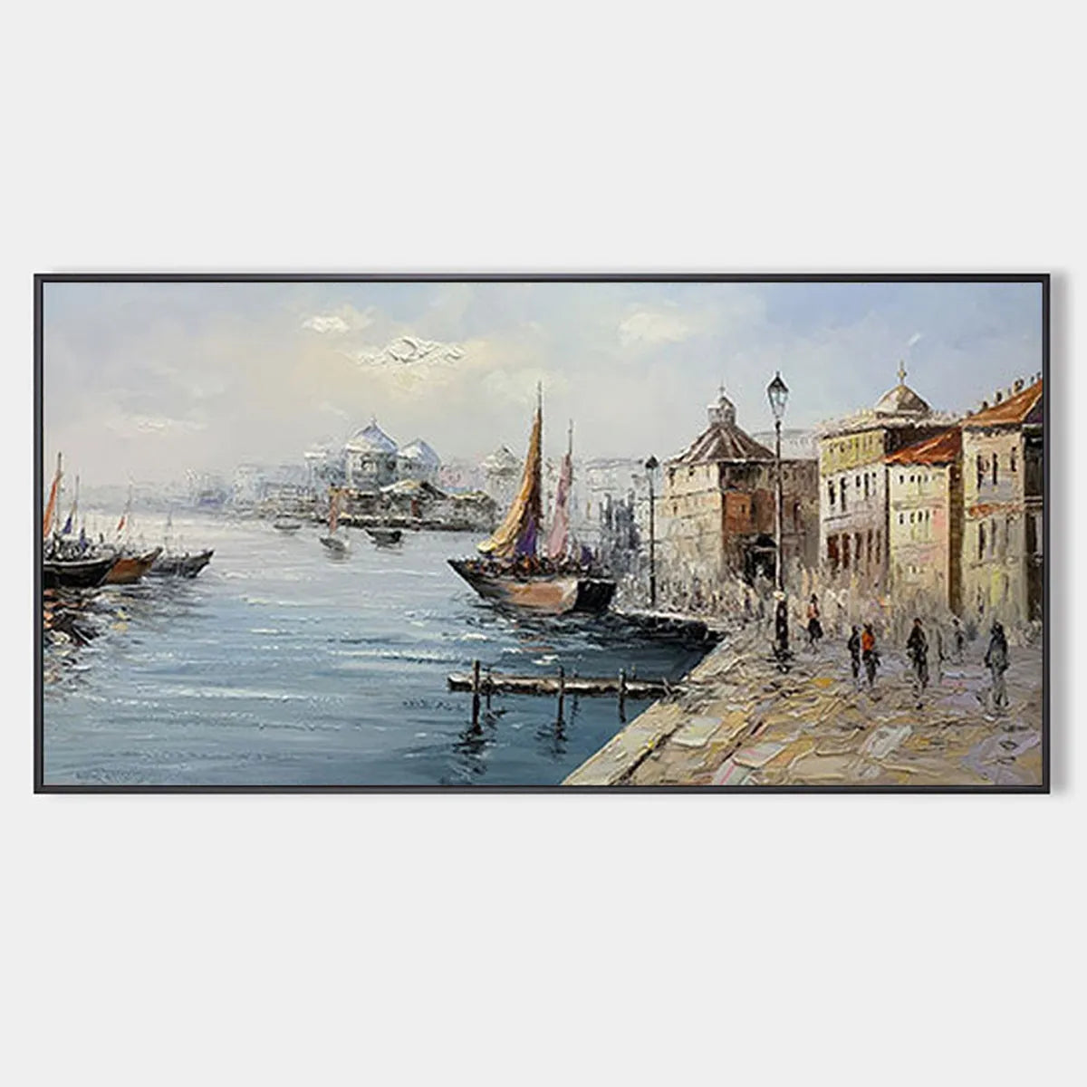 European Harbor Painting | Sailboat Cityscape Wall Art #AA 087