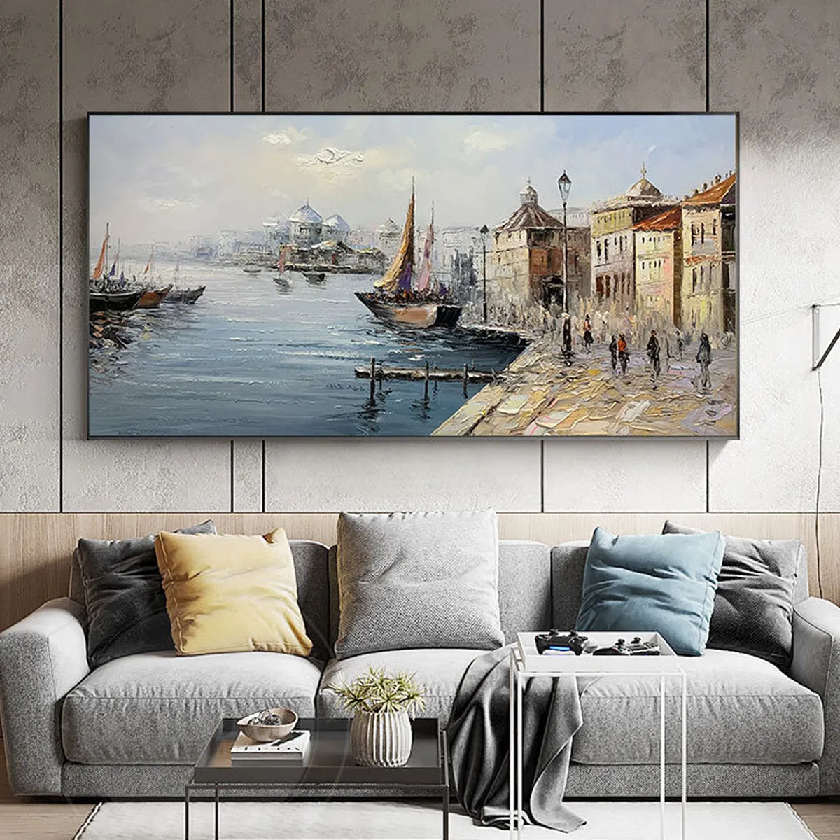Impressionist European Painting | Textured Harbor Scene Art