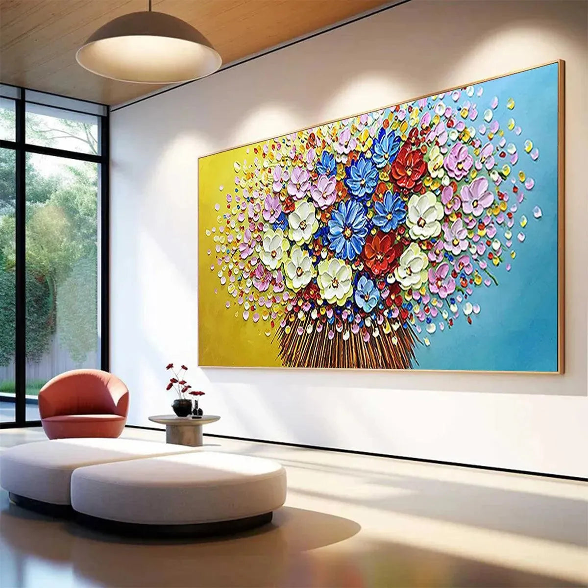 Rainbow Flower Bouquet Painting | Colorful 3D Textured Art #AA 172