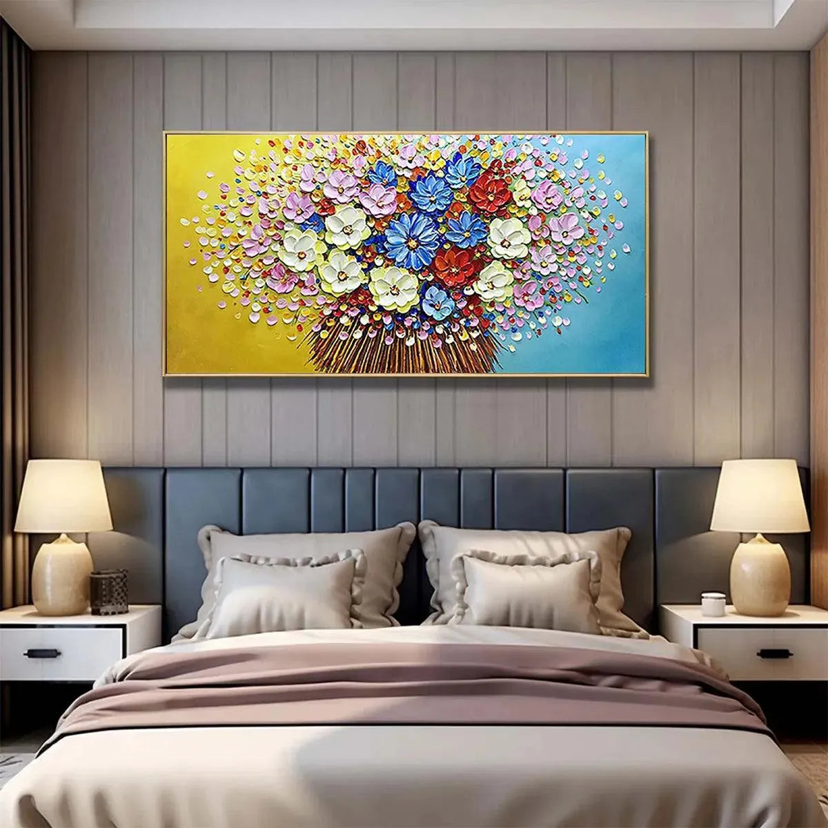 Rainbow Flower Bouquet Painting | Colorful 3D Textured Art #AA 172