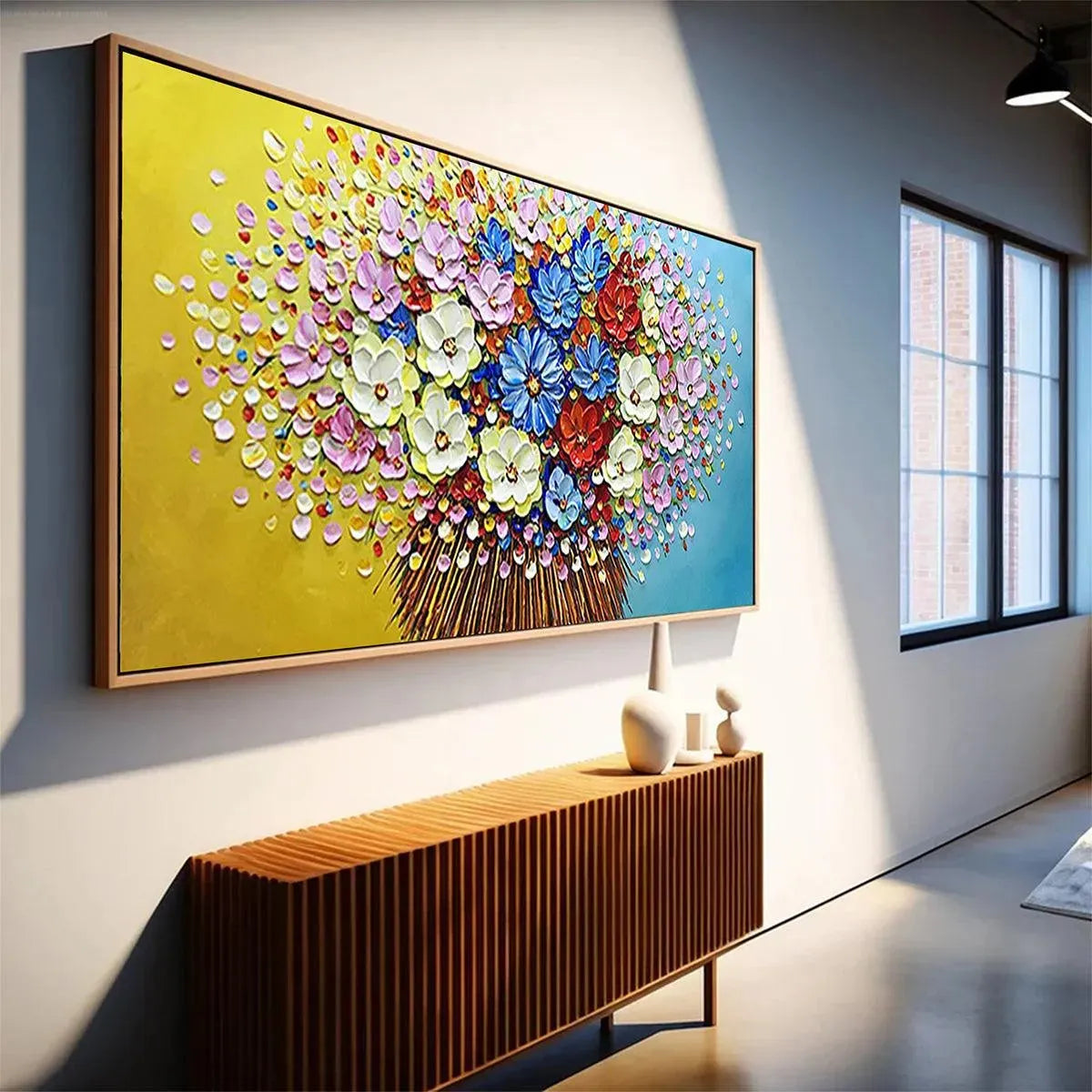 Rainbow Flower Bouquet Painting | Colorful 3D Textured Art #AA 172