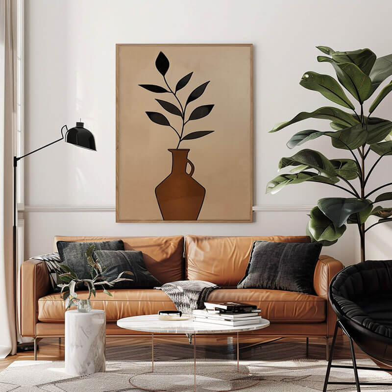 Minimalist Botanical Art | Modern Vase & Plant Painting #AA 160
