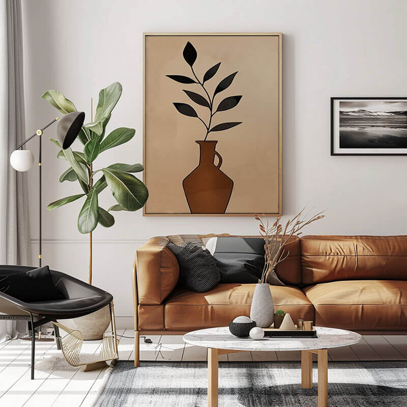 Minimalist Botanical Art | Modern Vase & Plant Painting #AA 160