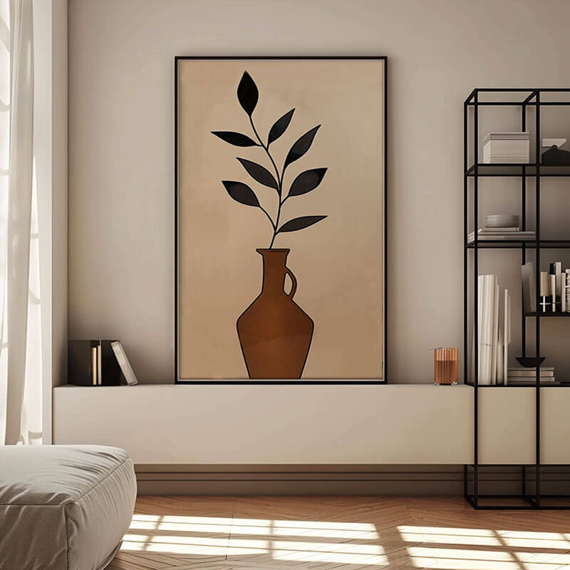 Japandi Style Vase Art | Earth Tone Botanical Painting