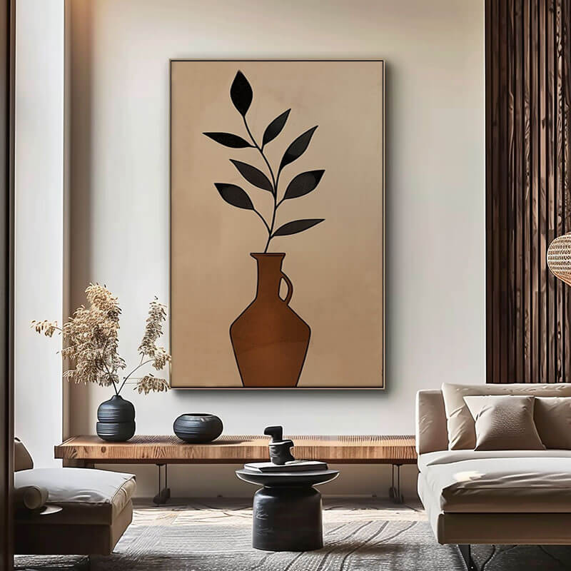 Minimalist Botanical Art | Modern Vase & Plant Painting #AA 160