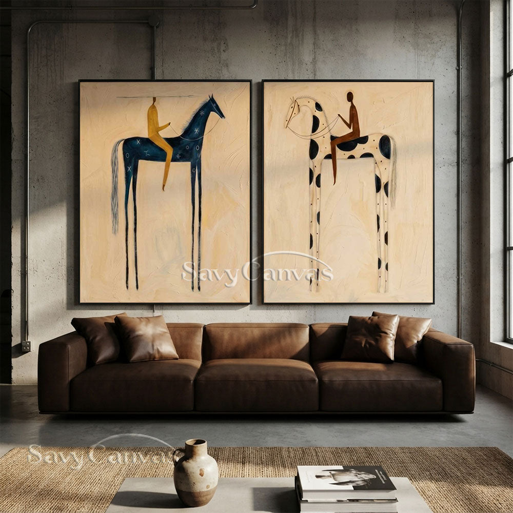 Retro Equestrian Abstract Oil Painting #SS 278