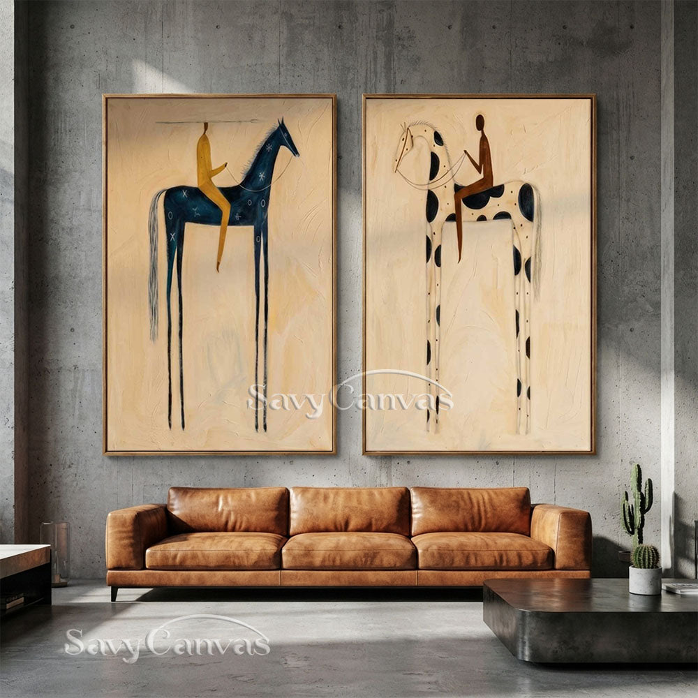 Retro Equestrian Abstract Oil Painting #SS 278