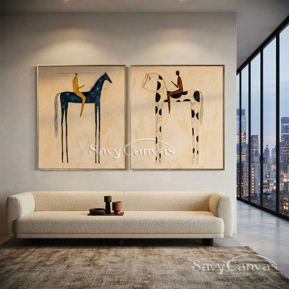 Retro Equestrian Abstract Oil Painting #SS 278