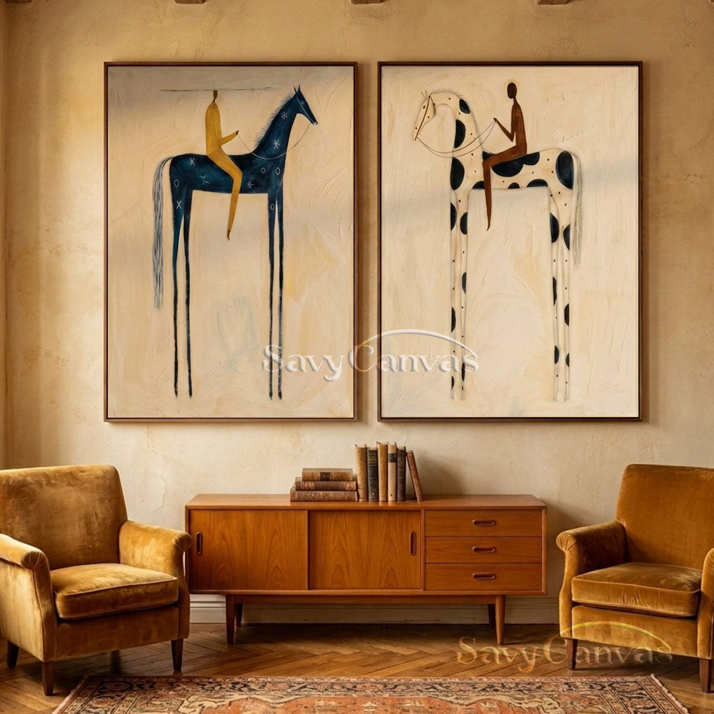 Retro Equestrian Abstract Oil Painting #SS 278