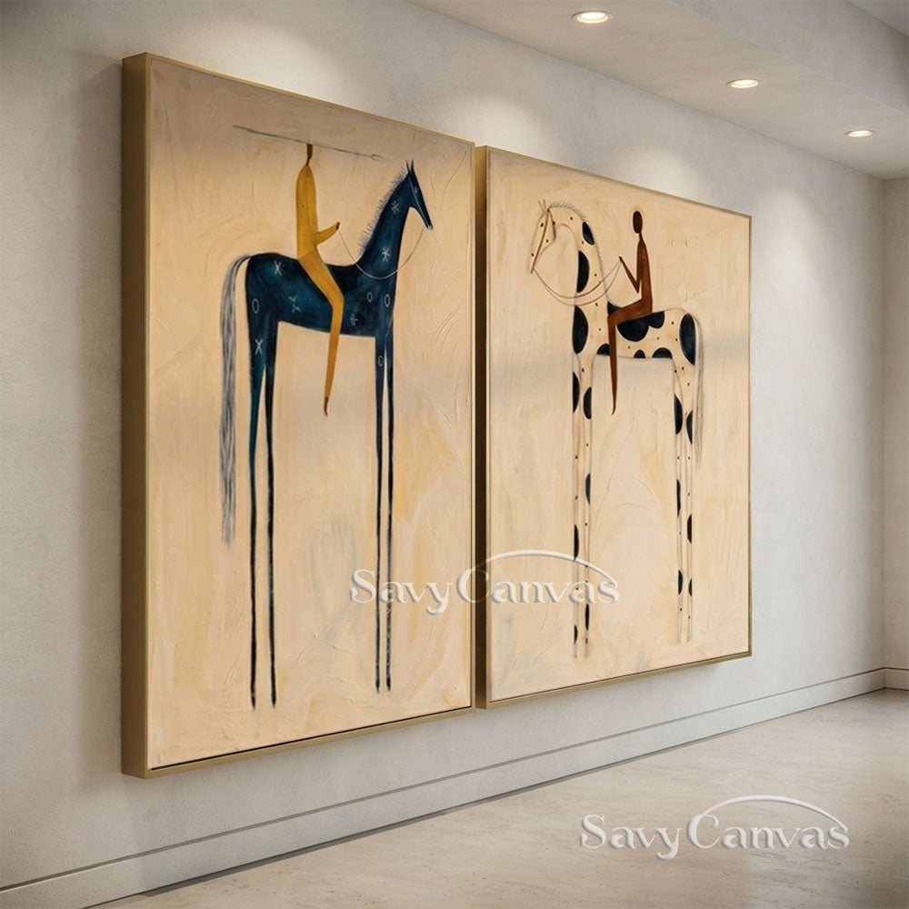 Retro Equestrian Abstract Oil Painting #SS 278