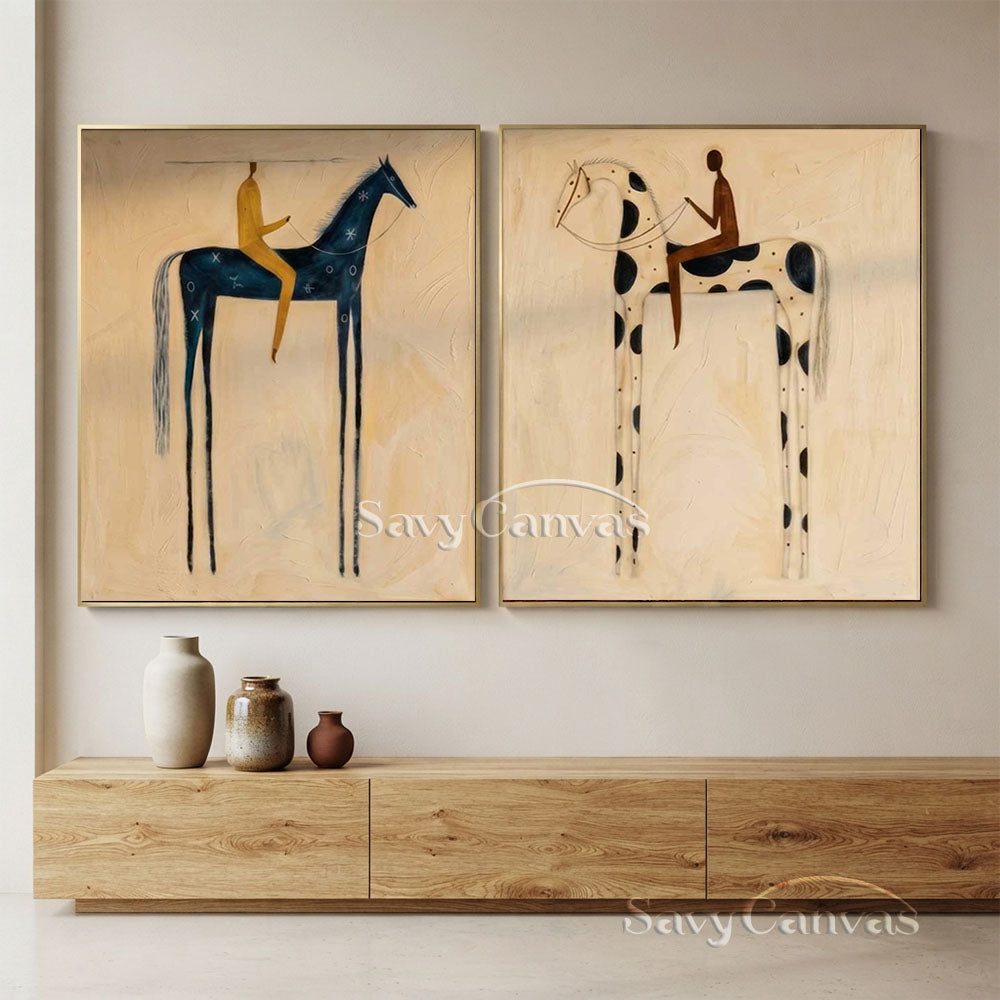 Retro Equestrian Abstract Oil Painting #SS 278