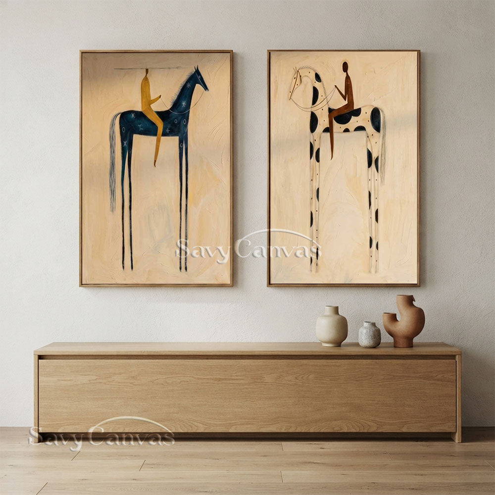 Retro Equestrian Abstract Oil Painting #SS 278