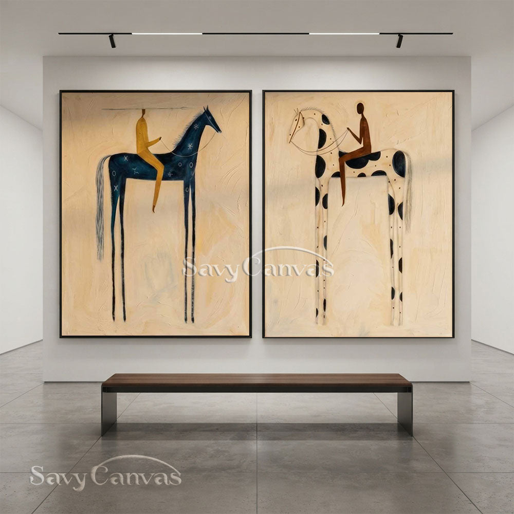Retro Equestrian Abstract Oil Painting #SS 278