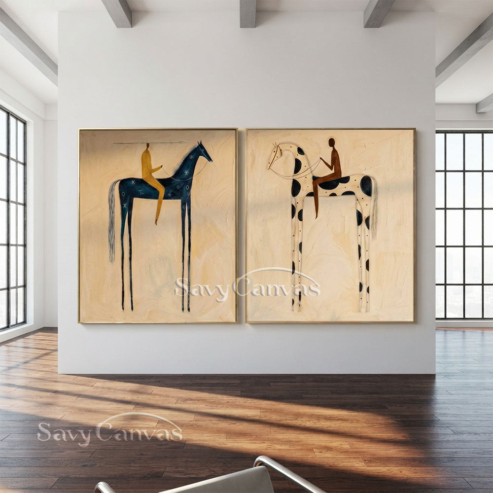 Retro Equestrian Abstract Oil Painting #SS 278