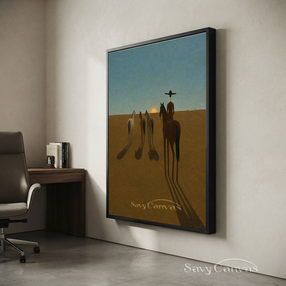 Modernist Western Cowboy Sunset Horse Oil Painting #SS 228