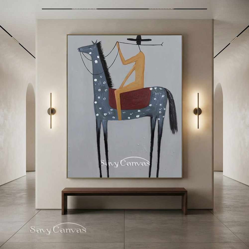 Minimalist Western Cowboy Grey Horse Oil Painting #SS 229