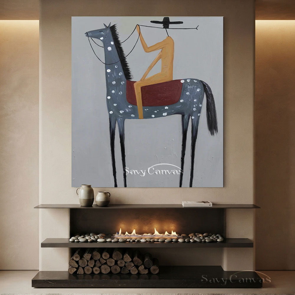 Minimalist Western Cowboy Grey Horse Oil Painting #SS 229