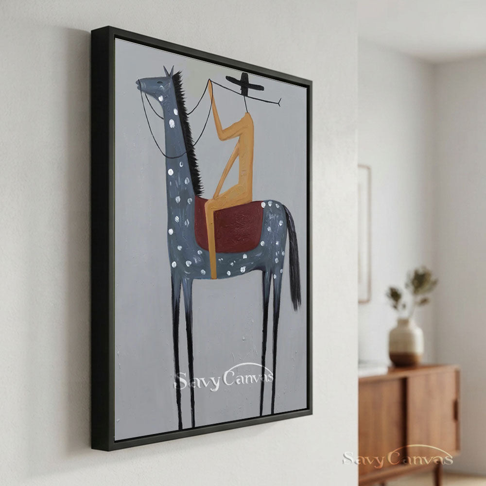 Minimalist Western Cowboy Grey Horse Oil Painting #SS 229