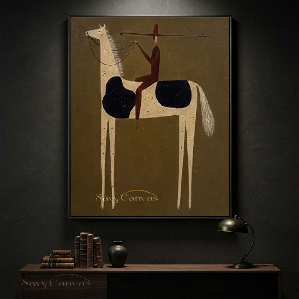 Handpainted Native Rider Pinto Horse Olive Oil Painting #SS 230