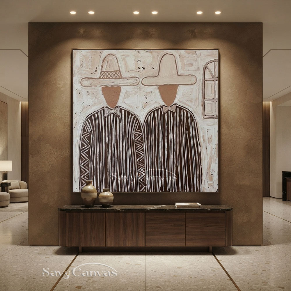 Handmade Modern Abstract Two Cowboys Brown Oil Painting #ZC 014