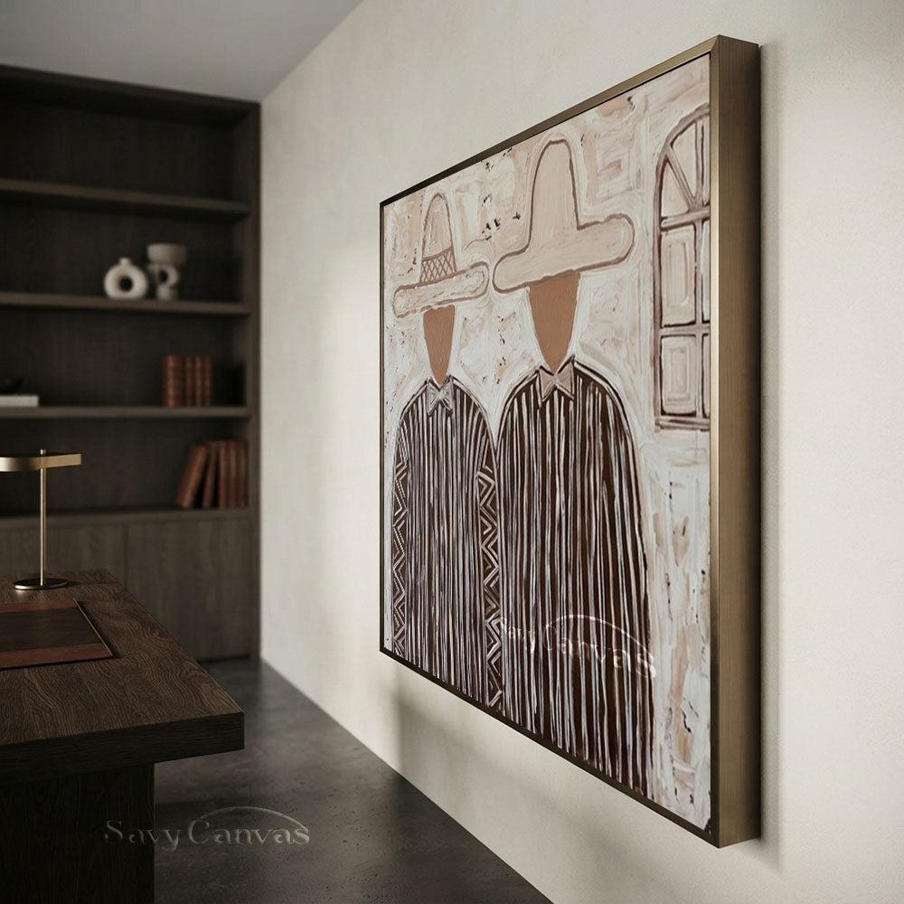 Handmade Modern Abstract Two Cowboys Brown Oil Painting #ZC 014