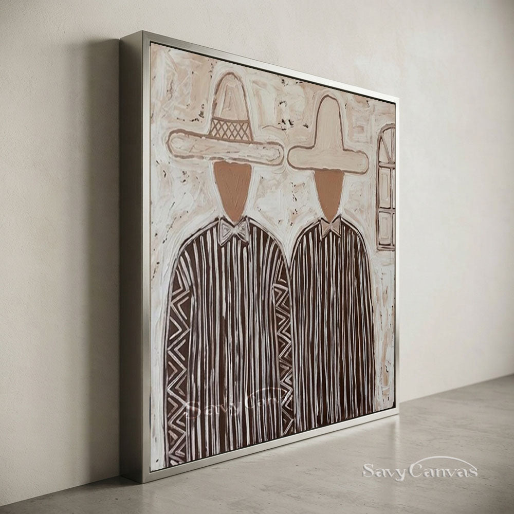 Handmade Modern Abstract Two Cowboys Brown Oil Painting #ZC 014