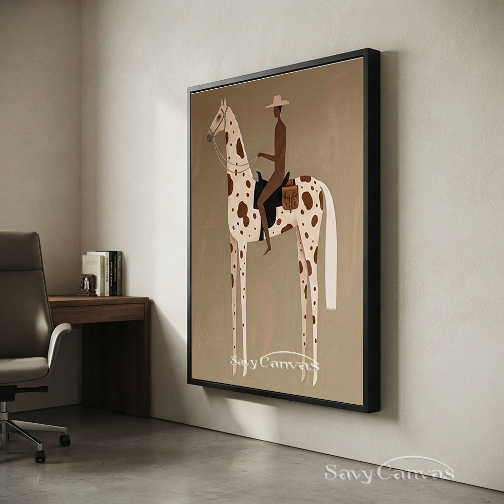 Spotted Horse Rider Vintage Western Oil Painting #SS 250