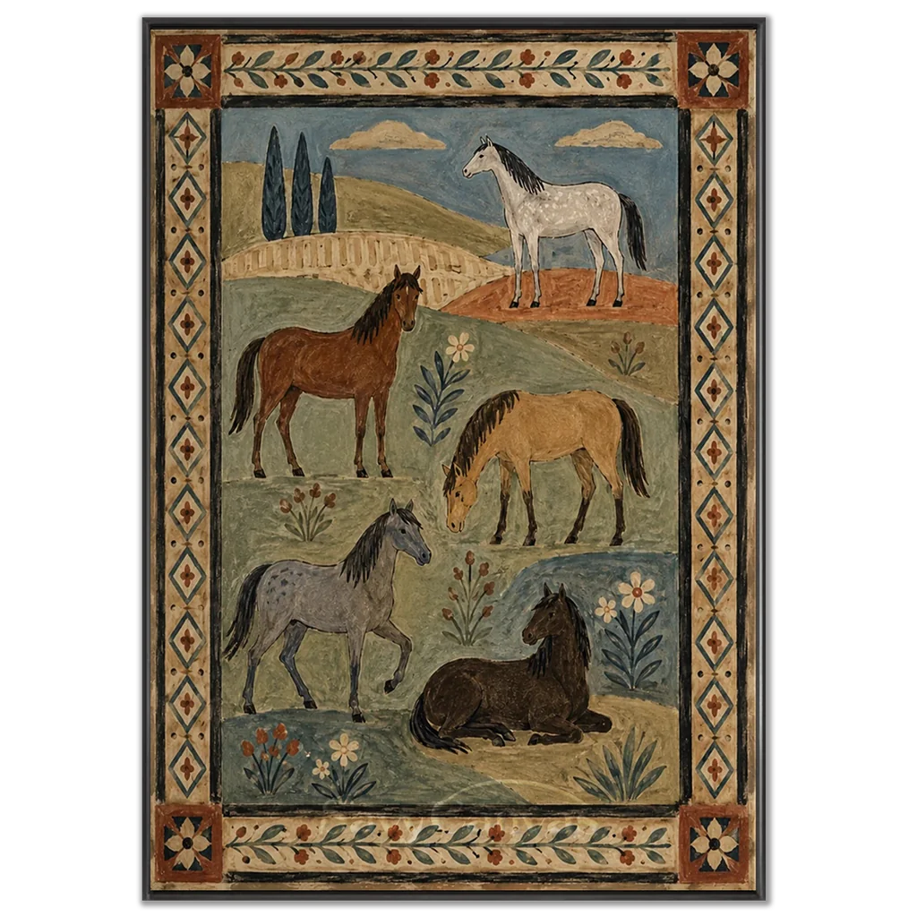 Vintage_Americana_Art_Five_Pasture_Horses-black-frame-02.webp