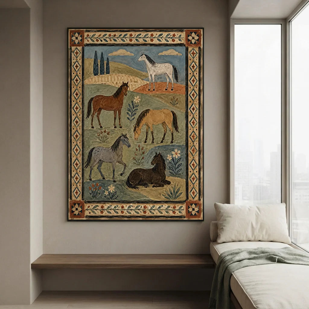Vintage_Americana_Art_Five_Pasture_Horses-for-wall-by-the-window-07.webp