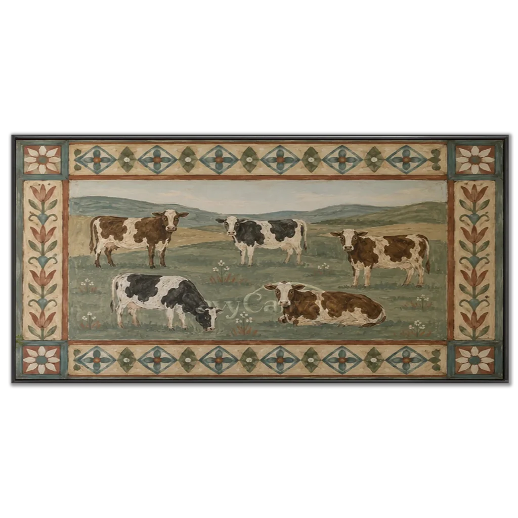 Vintage_Americana_Art_Pasture_Cow_Quintet-black-frame-03.webp