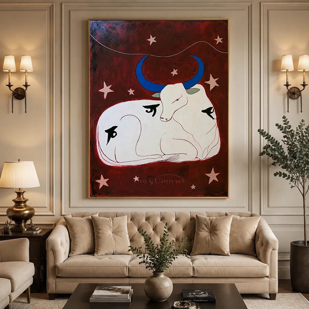 Vintage_Americana_Art_Starfall_Over_The_Resting_Steer-for-living-room-01.webp
