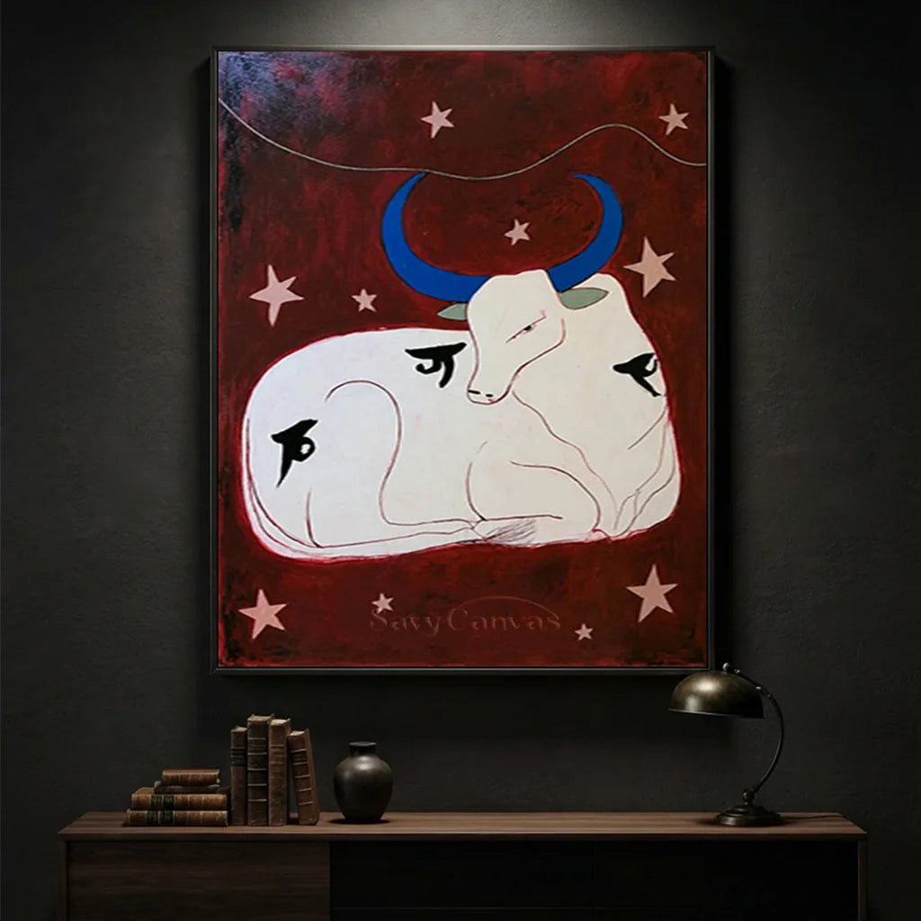 Vintage_Americana_Art_Starfall_Over_The_Resting_Steer-for-study-room-decor-04.webp