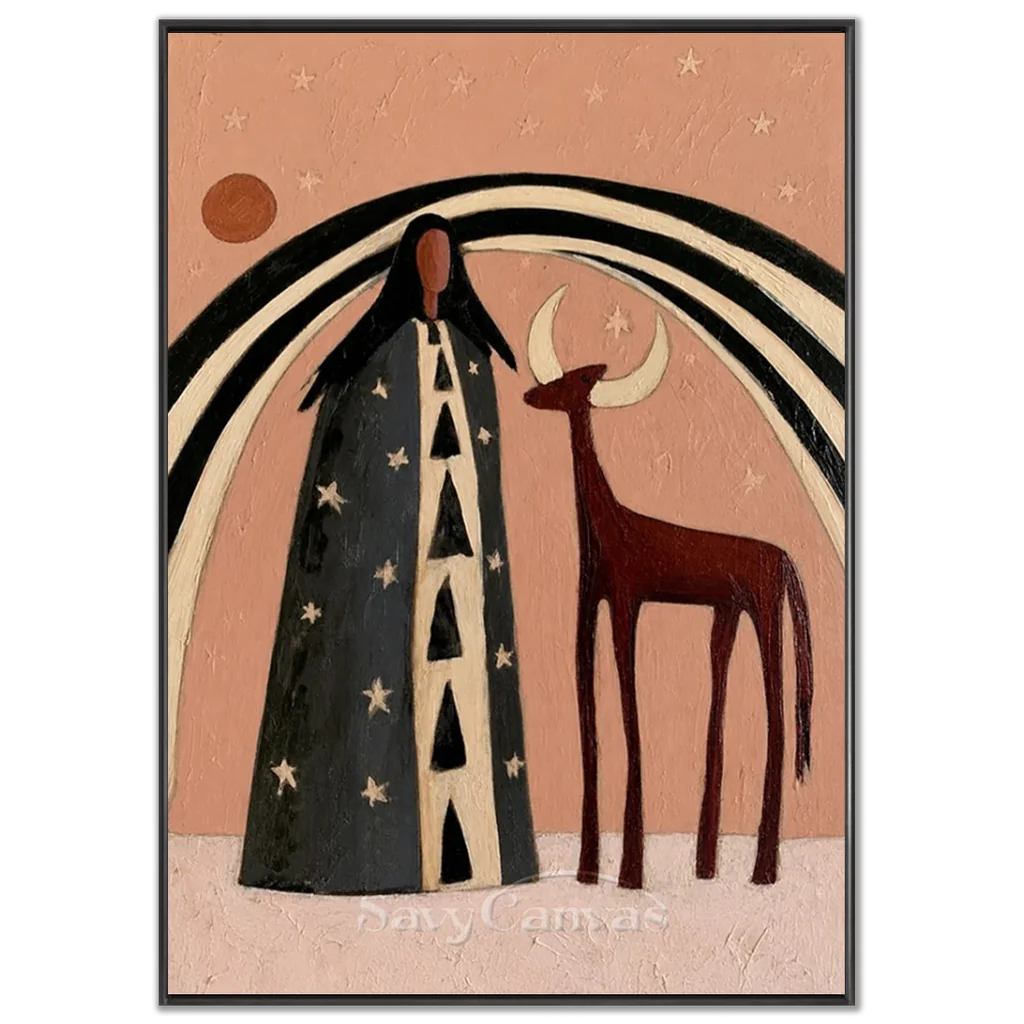 Vintage_Americana_Art_Stellar_Meeting_With_The_Stag-black-frame-02.webp