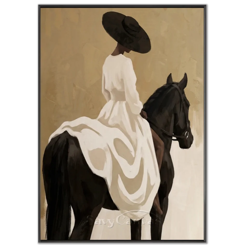 Vintage_Americana_Art_White_Gown_Horse_Rider-black-frame-02.webp
