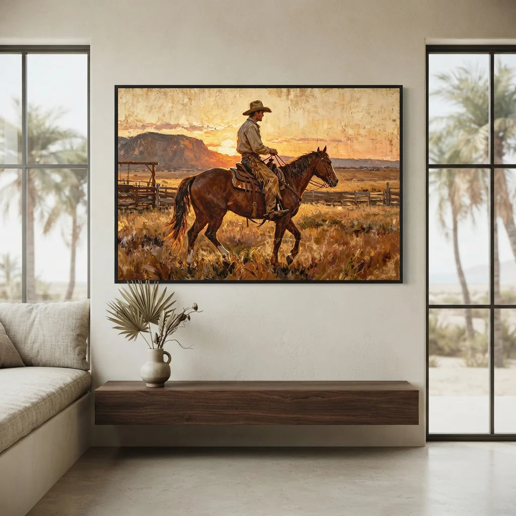 Vintage_Americana_Sunset_Cowboy_Ride-for-wall-between-window-05.webp