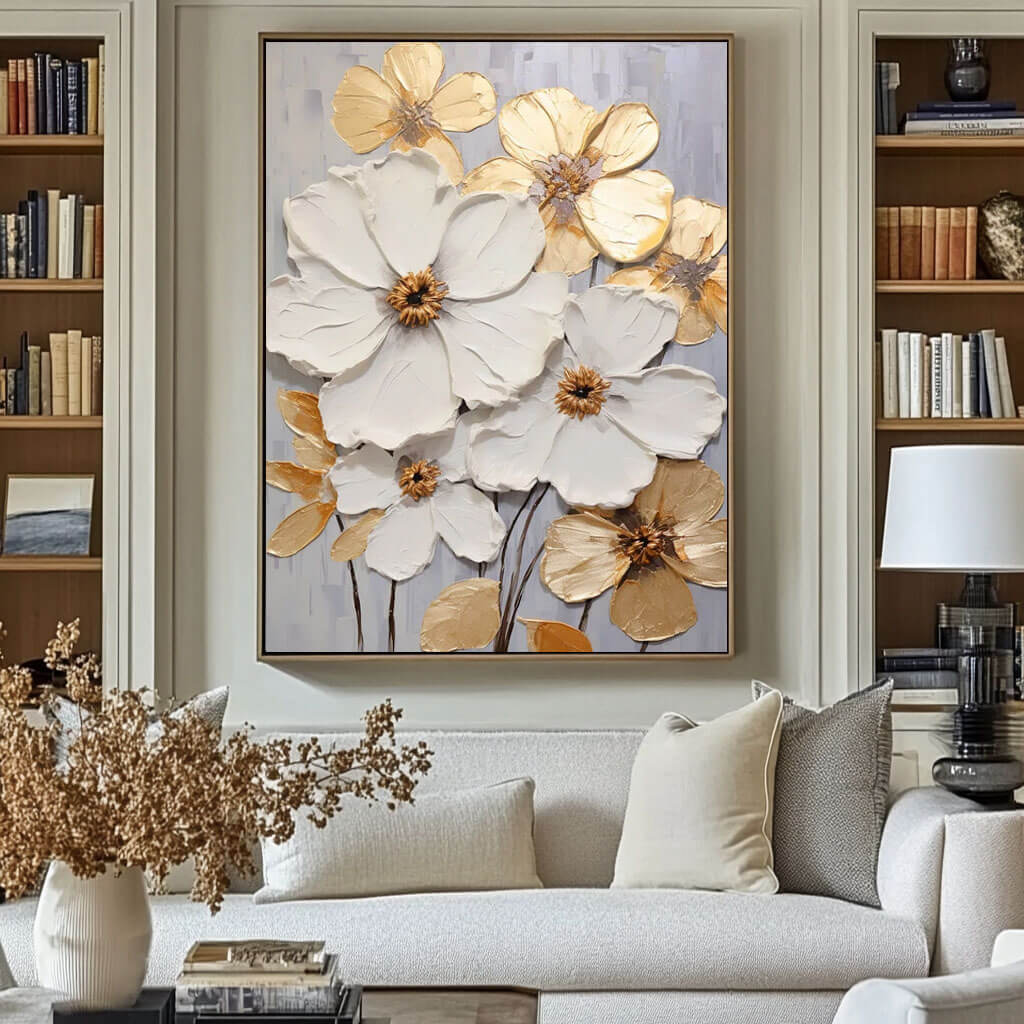Large Vertical Floral Painting | Statement Art for Living Room