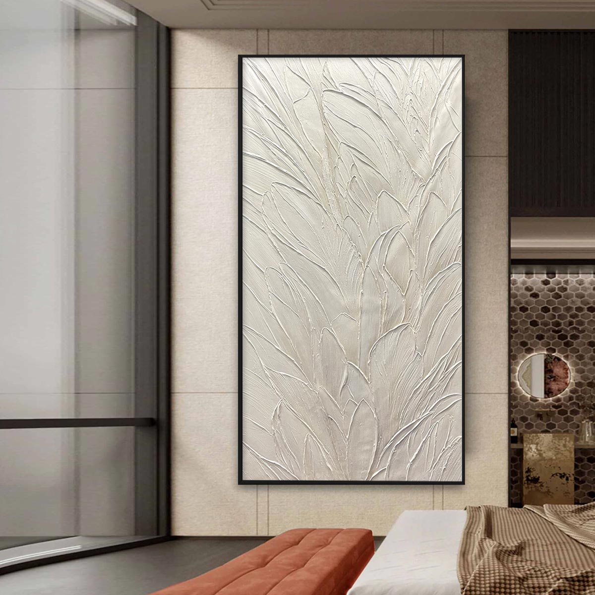 Abstract White Feather Wall Art | 3D Leaf Canvas Print