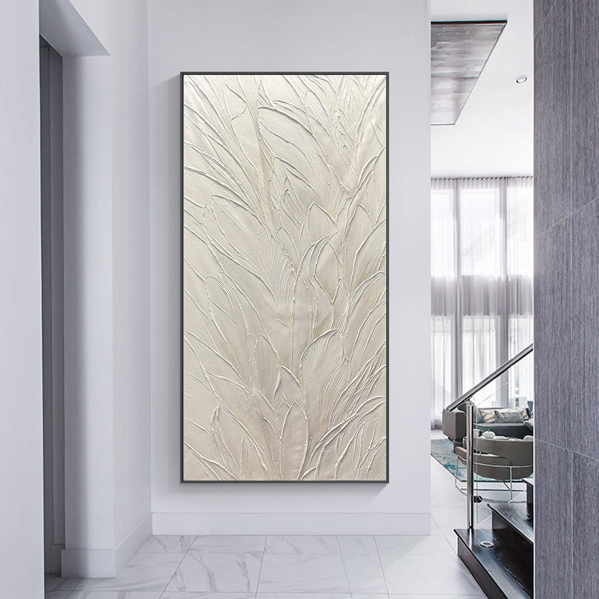 White 3D Textured Wall Art | Faux Plaster Relief Canvas #AA 437