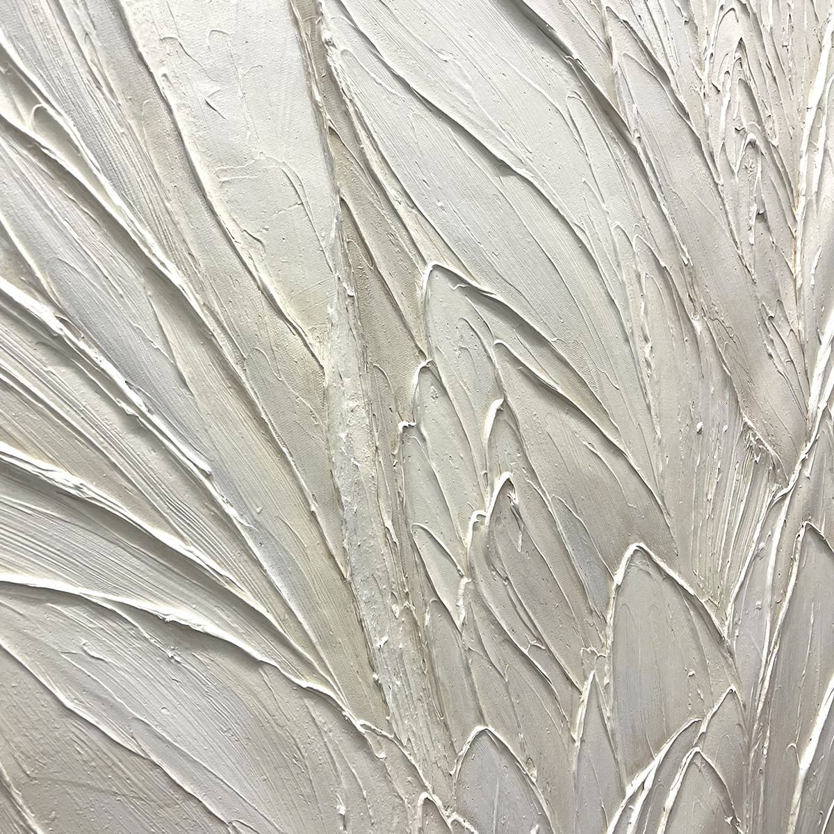 White 3D Textured Wall Art | Faux Plaster Relief Canvas #AA 437