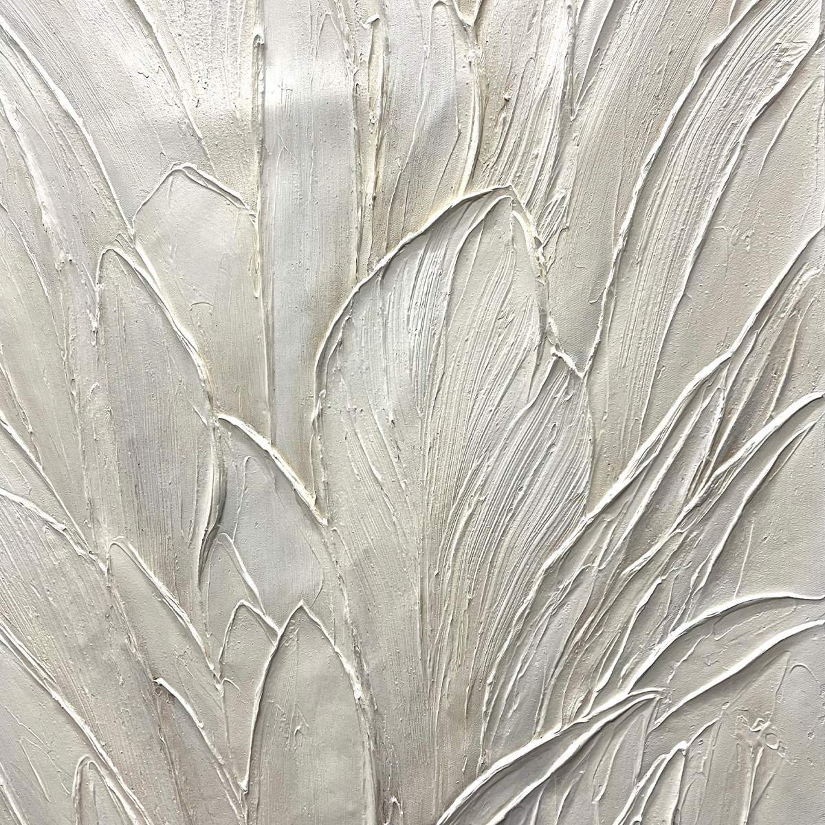 White 3D Textured Wall Art | Faux Plaster Relief Canvas #AA 437