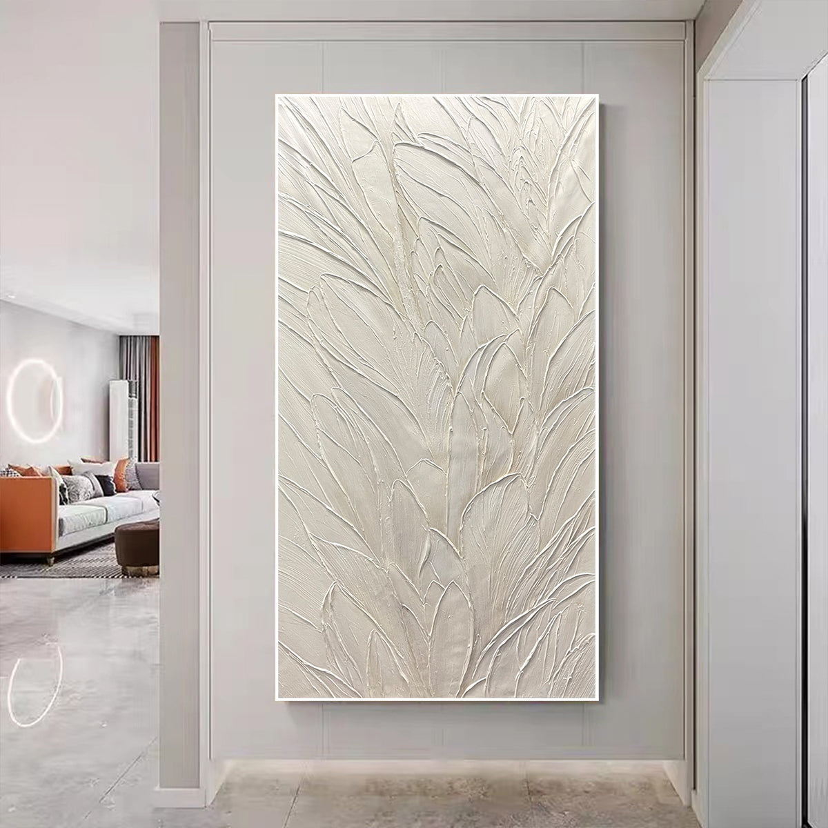 White 3D Textured Wall Art | Faux Plaster Relief Canvas #AA 437
